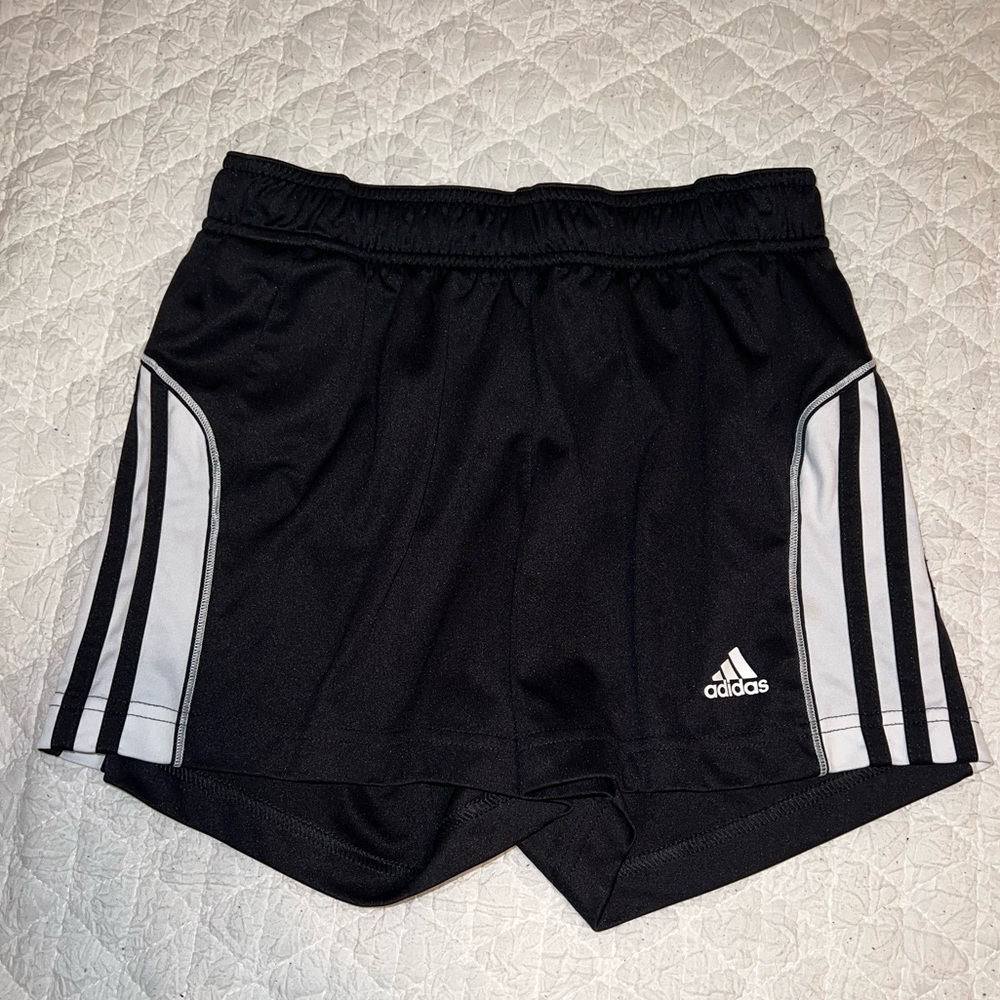 Adidas Athletic Running/Soccer Black and White Stripe Shorts Size Small 4 inch - Picture 1 of 8